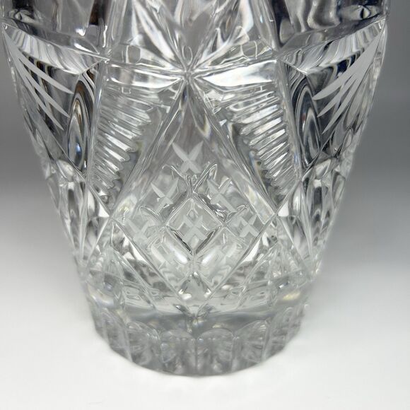 9” Hand Cut Crystal Lead Glass Vase Pinwheel Star Of David Heavy Vintage - Picture 8 of 10